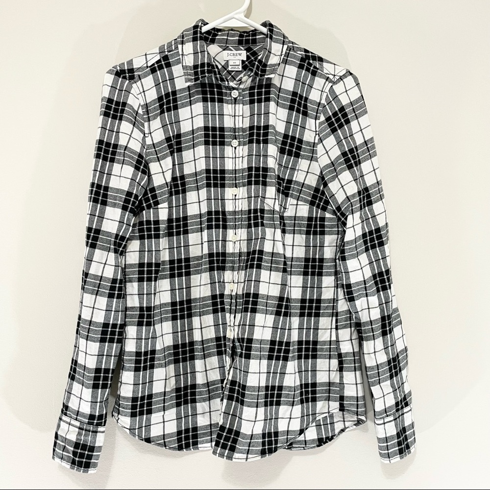 J. Crew Black and White Plaid Cotton Button Down Shirt XS